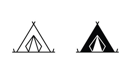 Camping tent vector icon isolated on white Black and white outline line art and solid glyph silhouette © VisionGrafix