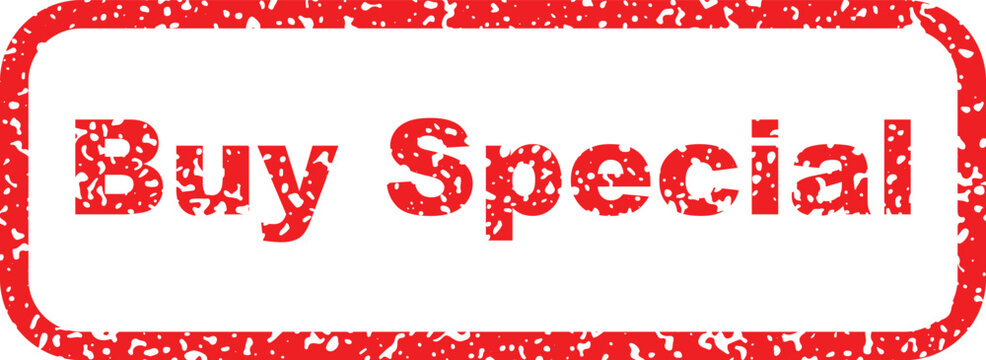 Buy special button with red stamp effect. Graphic design for e-commerce and online shopping promotions with distressed texture overlay.