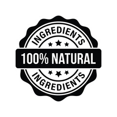 Obraz premium 100% Natural ingredients stamp seal. Organic product label badge for food and cosmetic packaging.