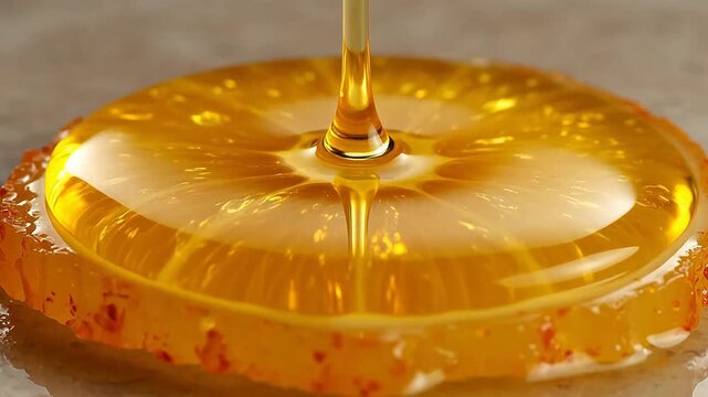 Lemon slice with oil droplet falling