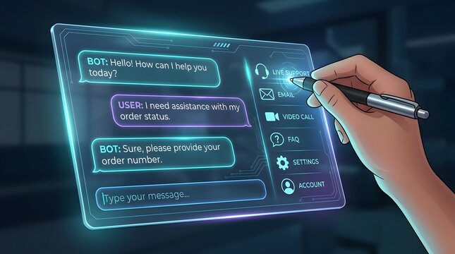 Developer interacting with transparent chat UI on tablet for conversational AI and messaging flow