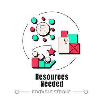 Resources needed neubrutalism concept icon. Essential business project fundamentals. Enterprise resource planning strategy. Trendy neo-memphis vector illustration. Circular contemporary flat design