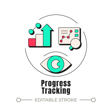 Progress tracking neubrutalism concept icon. Performance visualizing and optimization workflow. Strategic goal monitoring. Trendy neo-memphis vector illustration. Circular contemporary flat design