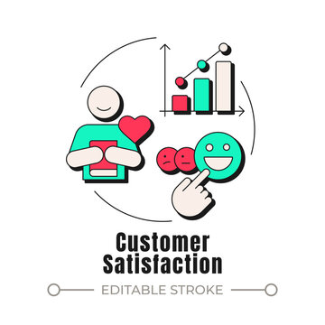 Customer satisfaction neubrutalism concept icon. Data driven consumer happiness metrics. Modern audience analysis. Trendy neo-memphis vector illustration. Circular contemporary flat design