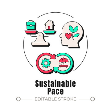 Sustainable pace neubrutalism concept icon. Mindful work life balance. Preventing corporate burnout culture. Trendy neo-memphis vector illustration. Circular contemporary flat design