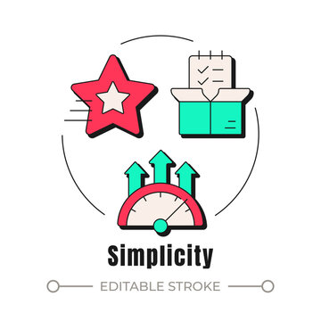 Simplicity neubrutalism concept icon. Streamlined user experience. Essential brand identity. Optimized performance goals. Trendy neo-memphis vector illustration. Circular contemporary flat design