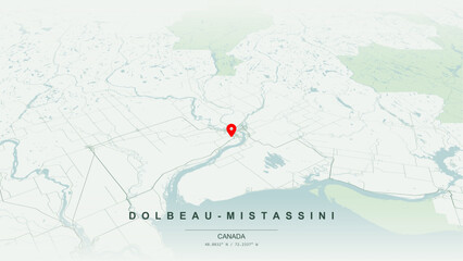 Minimalist vector map of Dolbeau-Mistassini, Quebec. High-quality scalable illustration of Dolbeau-Mistassini geographic boundaries, Mistassini River, Mistassibi River confluence networks for posters. © AliRza