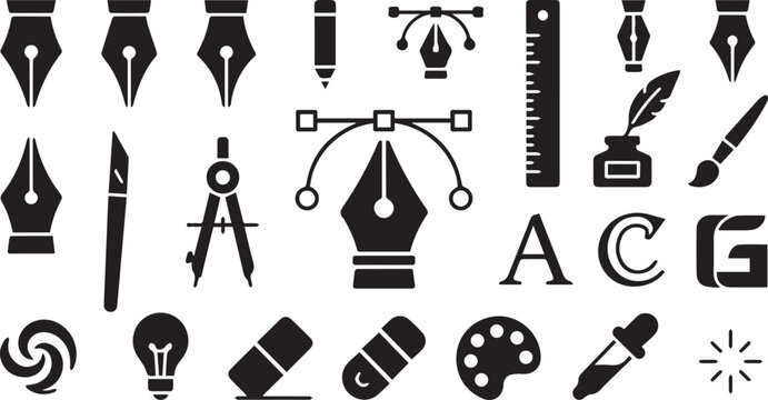 Graphic design elements icons. Creative tools and symbols