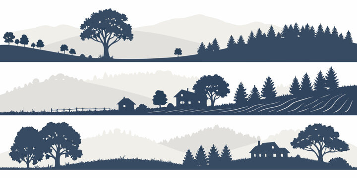 Scenic countryside landscape with rolling hills and trees