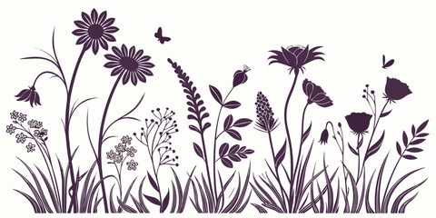 Set of 15 wildflower silhouettes on white background © AX