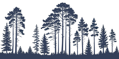 Silhouette set of 100 pine trees on white background © AX