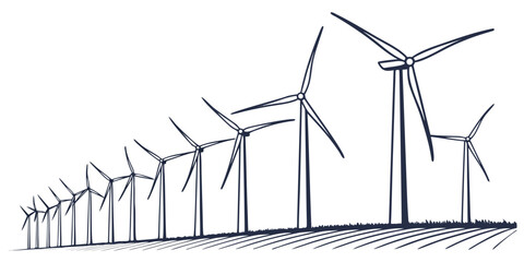 Set of ten wind turbines on white background, isolated © AX