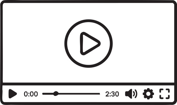 Vector video player interface with play button and controls illustration