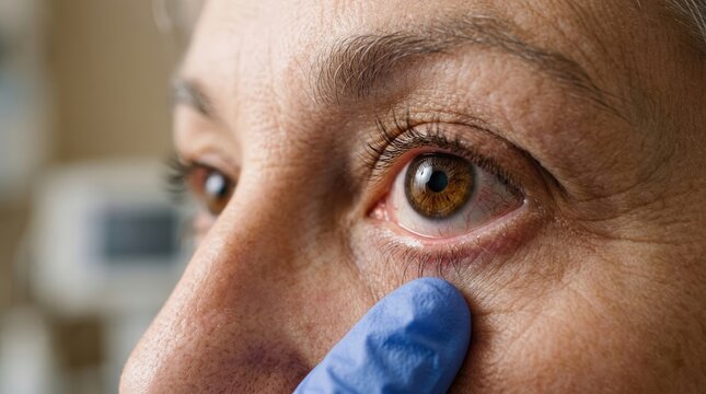 Close up of senior woman's eye during medical examination by healthcare professional