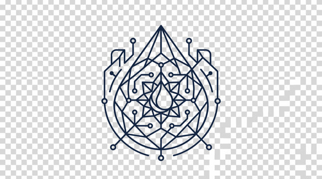 Abstract geometric logo with water drop and circuit elements