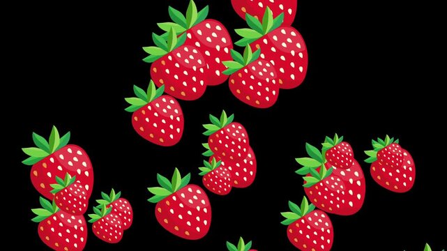 Seamless strawberry falling rain effect looping motion graphic background