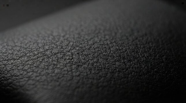 Closeup macro shot of black leather texture with fine grain and organic pattern