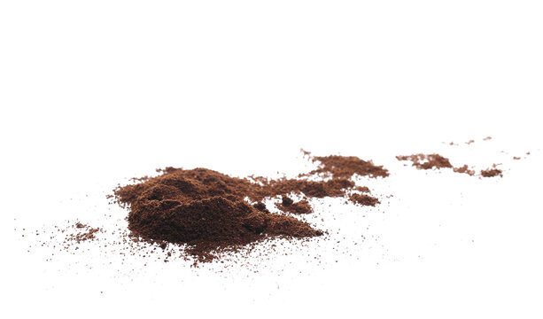 Powdered coffee pile, isolated on white background, side view