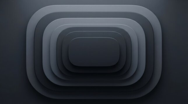 Abstract dark grey background with layered rounded rectangle shapes, 3d render style