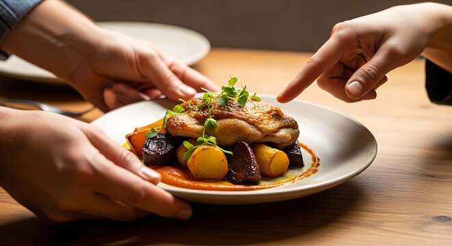 Gourmet duck breast with roasted root vegetables and vibrant sauce
