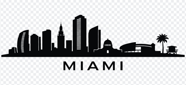 Miami city skyline silhouette, vector illustration