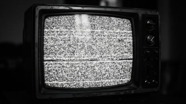 Vintage television set with static noise on screen
