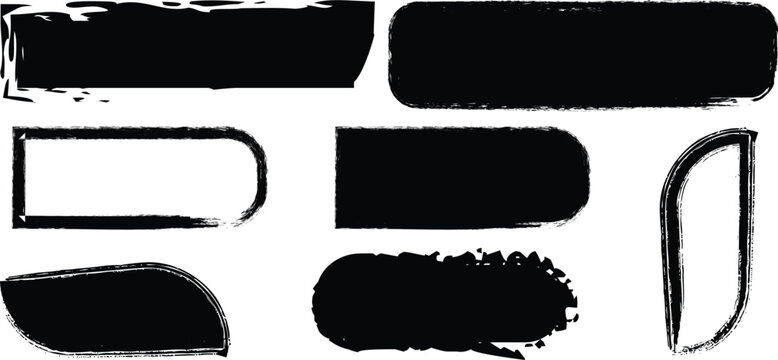 Grunge Rounded Rectangle Frames and Brush Stroke Labels Set  Hand Drawn Abstract Border Vector Collection