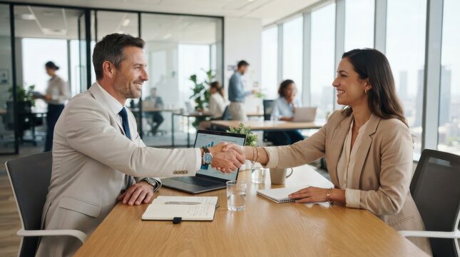 Professional business people shaking hands during meeting in office