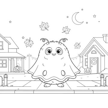 Cute ghost halloween coloring page for kids and families