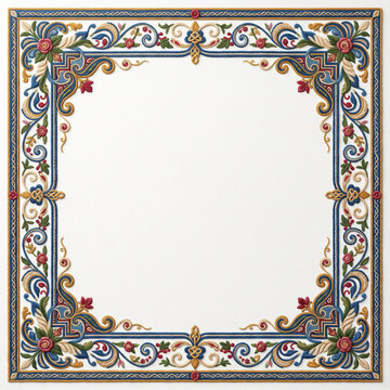 Illustration frame displays intricate floral patterns and scrolling ornamental details in a square composition with a central empty area for custom text or images.