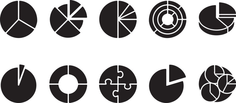 Set of various pie chart and circle diagram icons