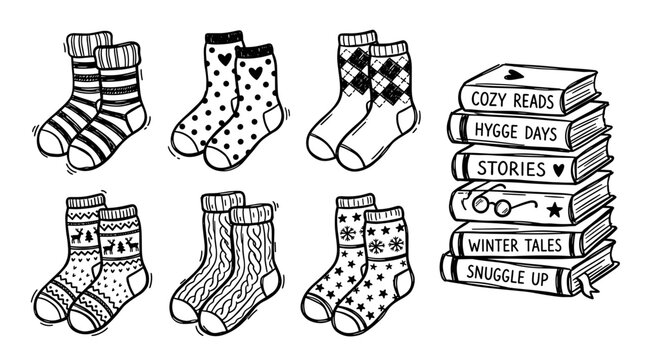Cozy Winter Socks and Books Illustration