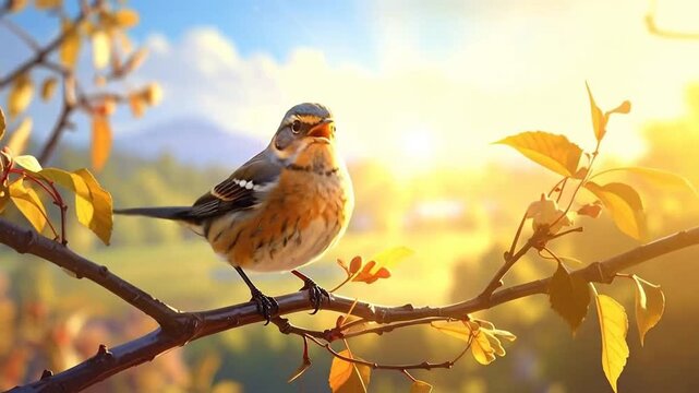 A small colorful bird perched on a tree branch during a bright sunny morning