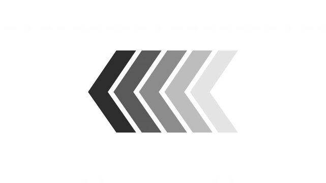 Animation of swiping arrows pointing left. Moving black arrows going from right to left on transparent background