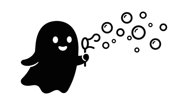 Helloween Black ghost blowing bubbles, cartoon character, vector illustration, Halloween icon vector