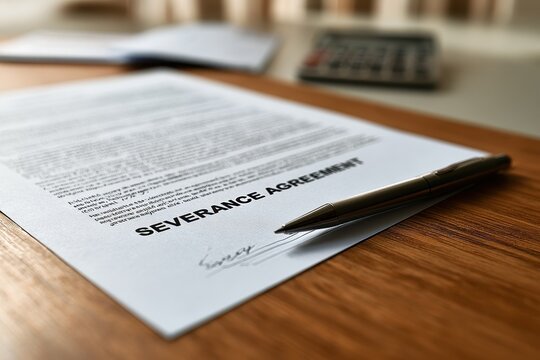 Formal Severance Document Displayed on Wood Surface with Signing Setup