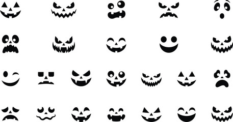 Fototapeta premium Variety of halloween jack o' lantern faces black silhouette icons
