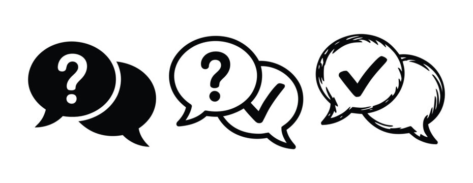 Questions and answers FAQ speech bubble icon set, help, support, and customer service symbols for web, mobile, and business design.