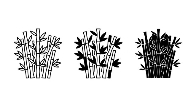 Bamboo Clumps Vector Icons, Minimalist Plant Graphics, Natural Greenery Elements, Asian Flora Illustrations