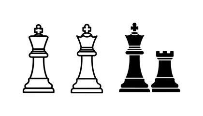 Chess King and Rook Icons, Strategy Game Pieces, Black and White Vector Graphics © Habib