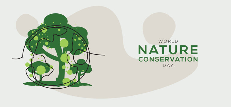 World Nature Conservation Day Vector Banner Design with Earth and Green Foliage, vector illustration.