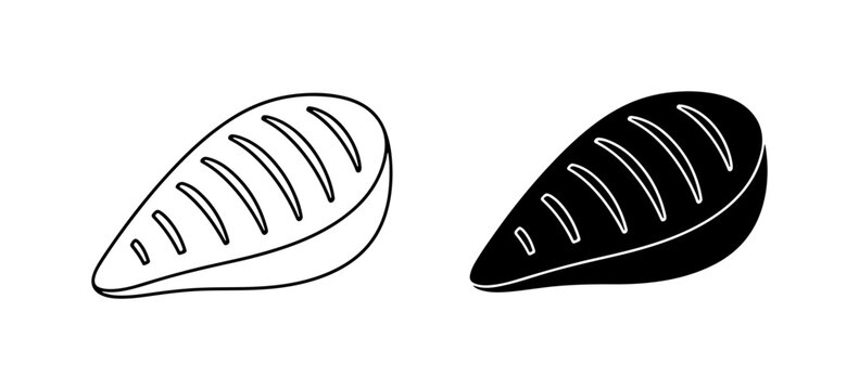 Grilled Chicken Breast Icons, Black and White Vector Food Graphics for Healthy Eating