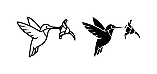 Hummingbird Vector Art, Delicate Bird Silhouette, Nature Icon, Floral Design Elements, Black and White Graphics © MstMitu
