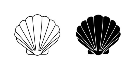 Scallop Shell Icons, Ocean Mollusk Vector Graphics, Marine Life Silhouette Set, Beach Nature Elements © Rakib