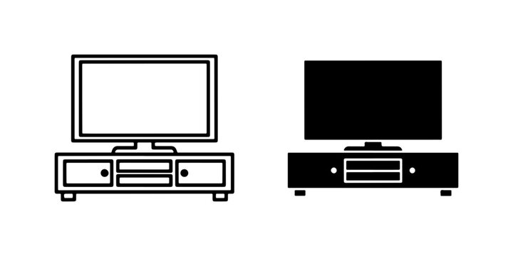 Television Stand Icons, Flat Screen TV Furniture, Entertainment Unit Vector Graphics