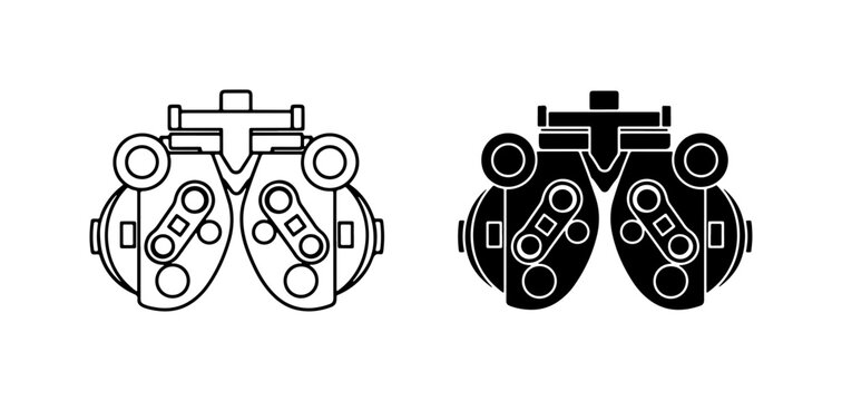 Optometry Phoropter Icons, Eye Exam Equipment, Vision Test Tool Set