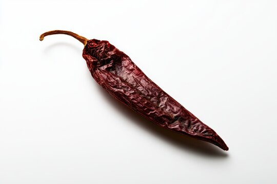 Dried guajillo chili on a clean white background with generous space for text