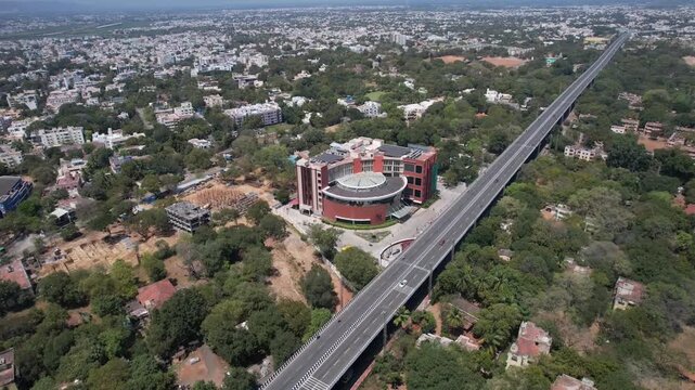 Aerial view of Kalaignar Centenary Library in Madurai Tamil Nadu India