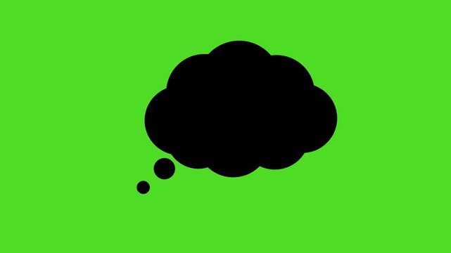 Comic thought cloud animation, black bubble pop up on green screen