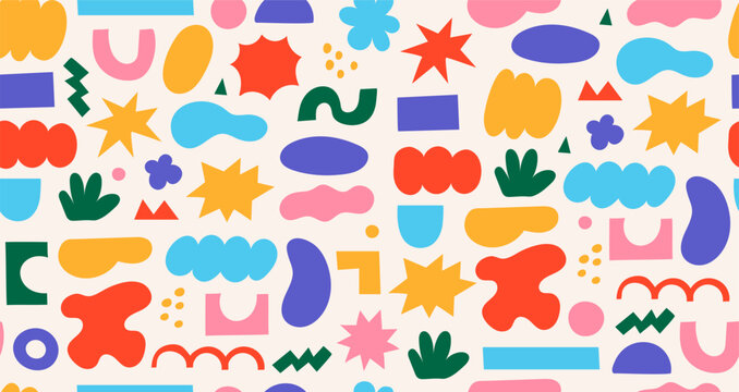 Seamless pattern shapes and doodles. Cute naive symbols. Vector

